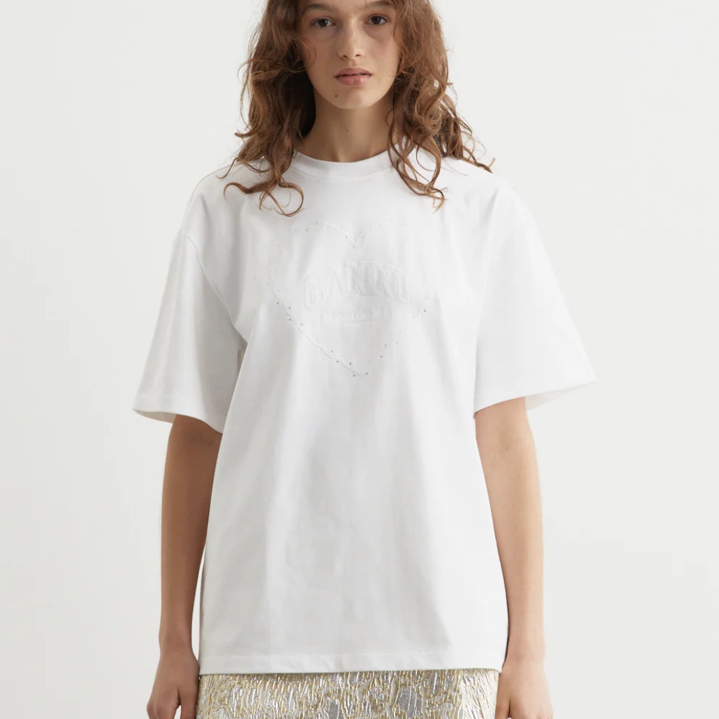 Nwt Ganni Heavy Cotton Drop Shoulder Heart T-Shirt | Women’s Casual Tee